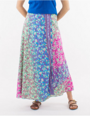 Long pastel bohemian wrap skirt with small romantic flowers print