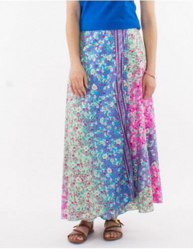 Jupe portefeuille boho fleurs pastels