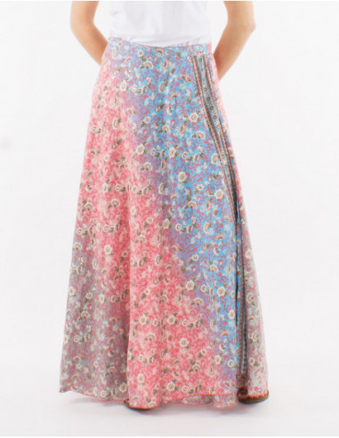 Long pastel bohemian wrap skirt with small romantic flowers print