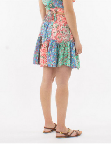 Jupe courte boho multicolore à volants