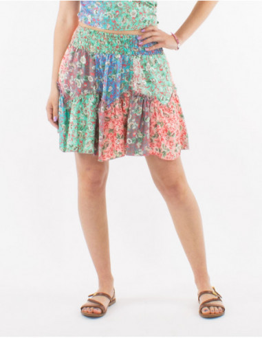 Short boho multicolor skirt with ruffles