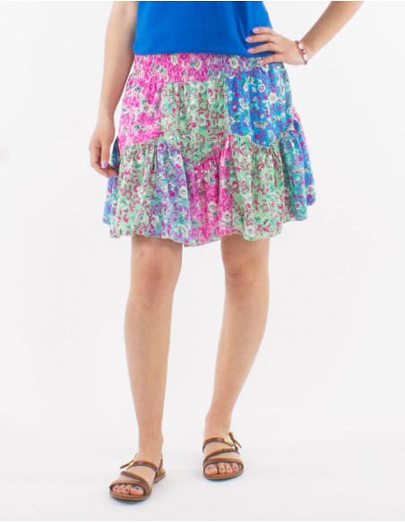 Short boho multicolor skirt with ruffles