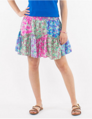 Short boho multicolor skirt with ruffles