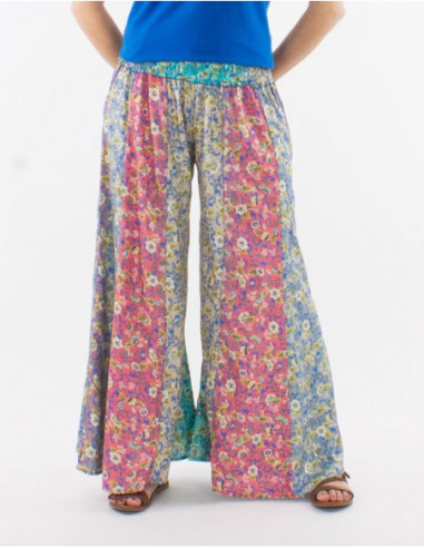 Pantalon large boho fleurs pastels
