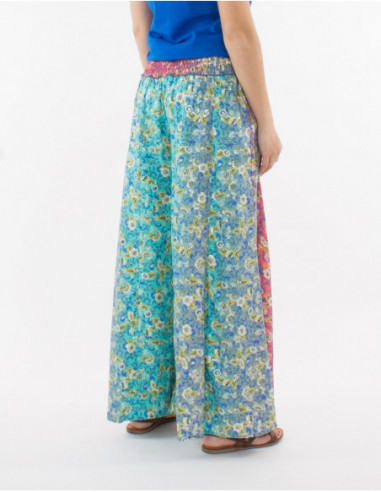 Pantalon large boho fleurs pastels