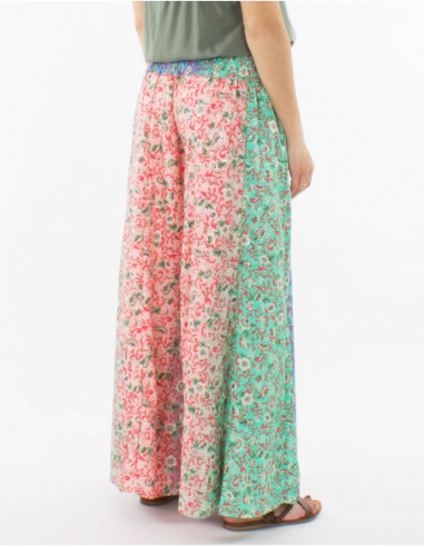 Pantalon large boho fleurs pastels