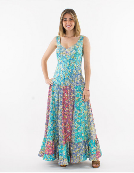 Robe longue romantique fleurs pastels