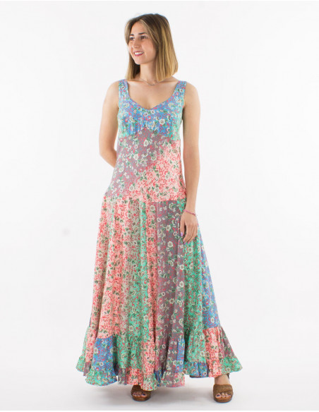 Romantic long dress with pastel flowers
