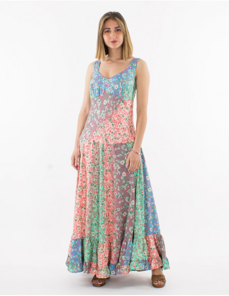 Romantic long dress with pastel flowers
