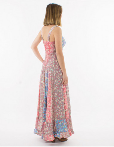 Romantic long dress with pastel flowers