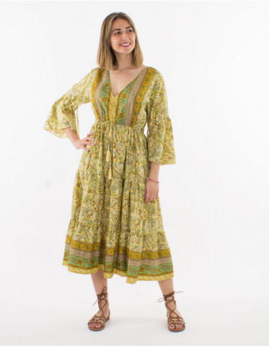 Boho midi dress with ties and tassels