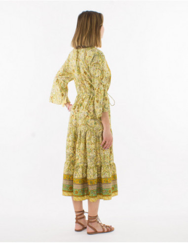 Robe midi bohème avec liens et pompons
