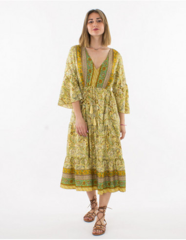 Robe midi bohème avec liens et pompons