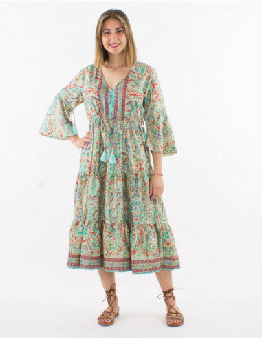 Boho midi dress with ties and tassels
