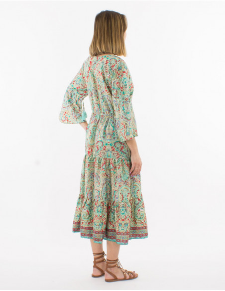 Robe midi bohème avec liens et pompons