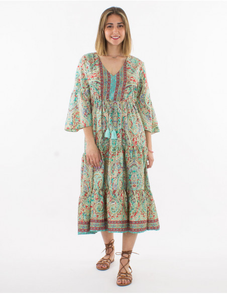 Boho midi dress with ties and tassels