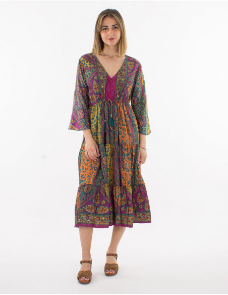 Robe midi bohème fleurie avec ceinture