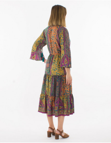 Floral boho midi dress with belt