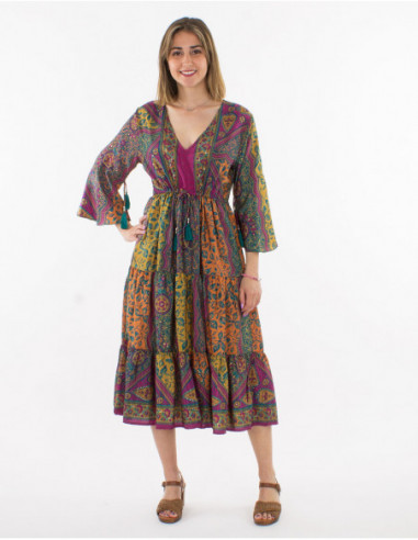 Floral boho midi dress with belt