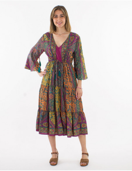 Floral boho midi dress with belt