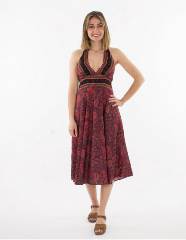 Bohemian chic mid-length halter dress