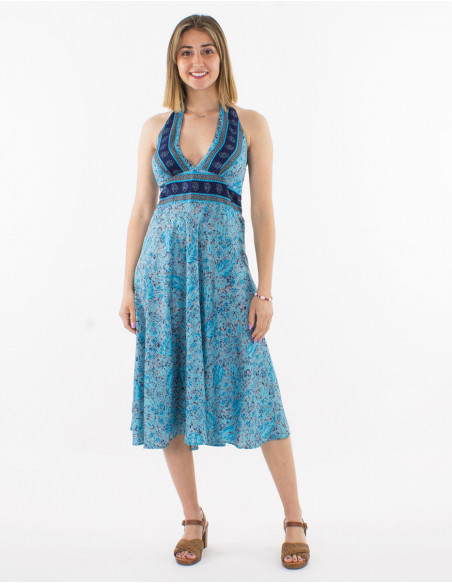 Bohemian chic mid-length halter dress