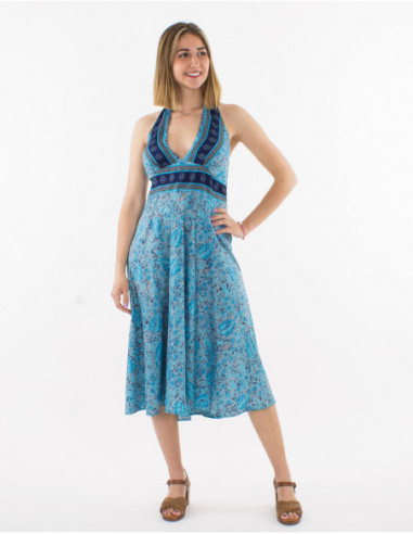 Bohemian chic mid-length halter dress