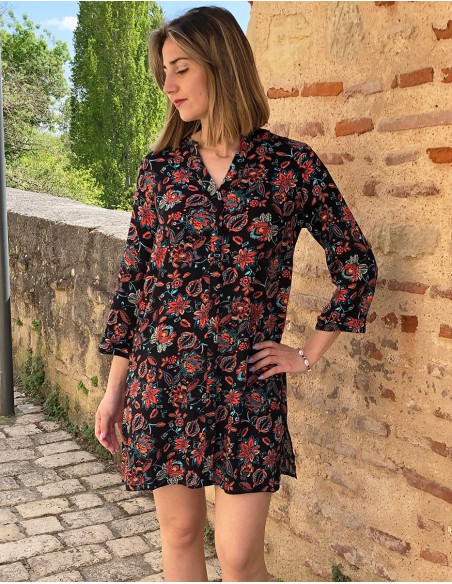 Robe chemise courte bohème à fleurs