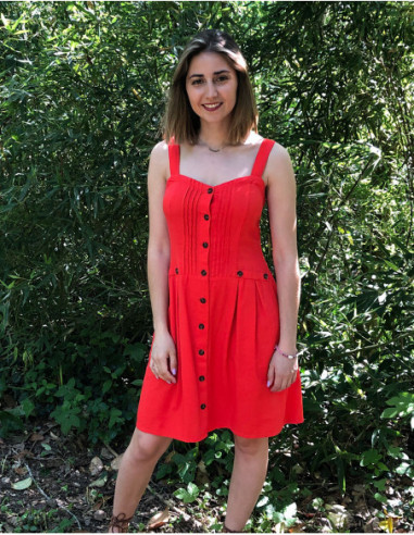 Chic short dress with buttons and linen