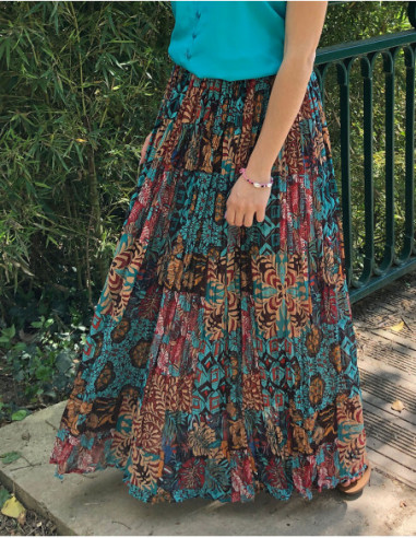 Long skirt crumpled patchwork ethnic
