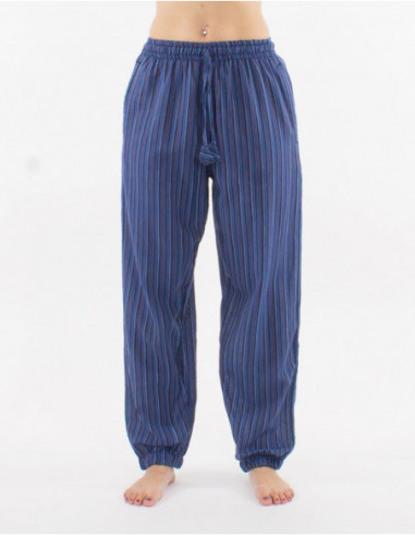 Pantalon basique en coton rayé népalais bleu foncé