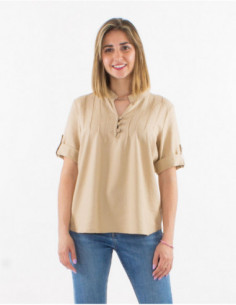 Basic tunic with short sleeves and pleats on the chest plain lavander 2