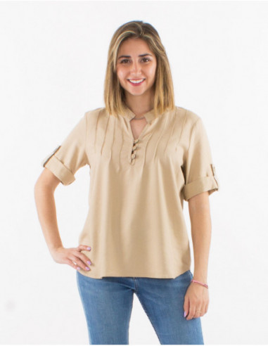 Shirt tunic with rolled up sleeves