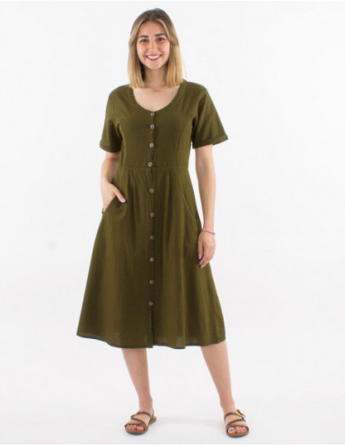 Short sleeve midi dress for spring in 100% cotton