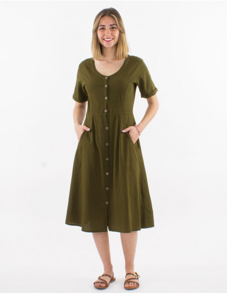 Robe midi basique en coton uni