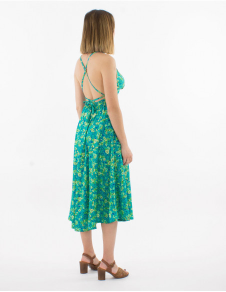 Robe midi romantique d'été dos nu croisé