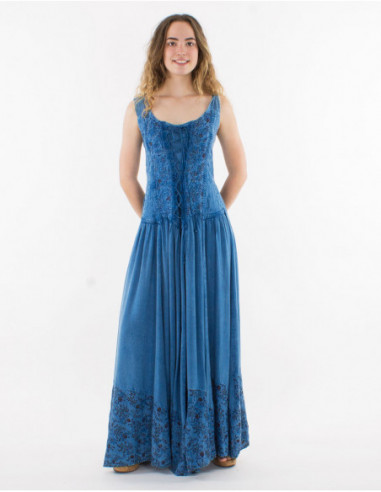 Robe longue originale style médiévale à lacets  bleu jean