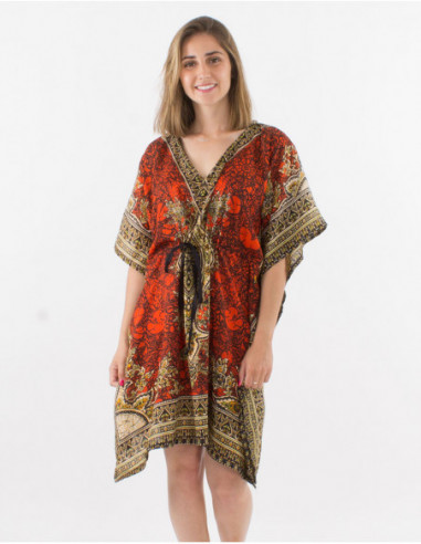 Navy blue ethnic baroque print short dress for the beach
