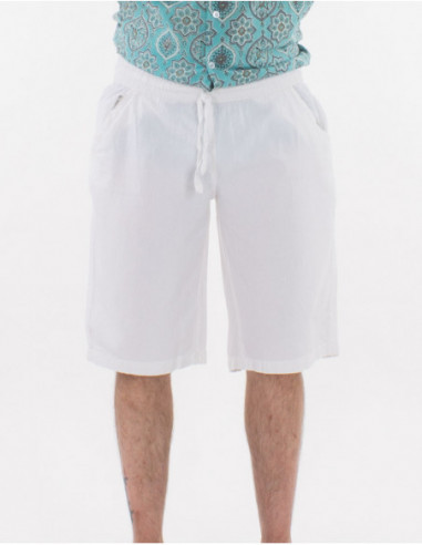 Short en coton blanc basique uni pour homme