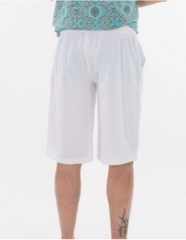 Short bermuda d'été pour homme basique en coton uni blanc