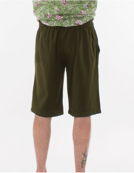 Short bermuda d'été pour homme basique en coton uni vert kaki