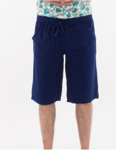 Short en coton bleu marine basique uni pour homme