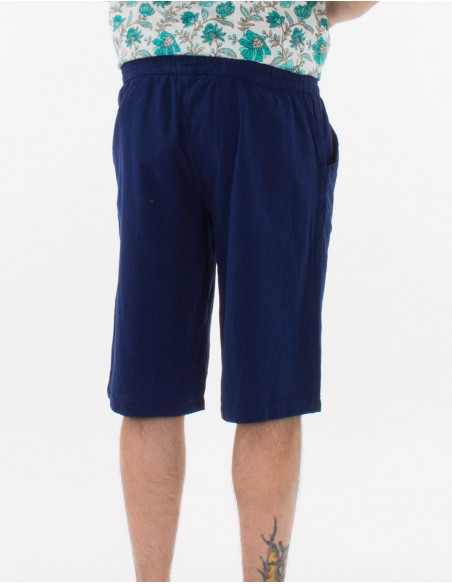Short bermuda d'été pour homme basique en coton uni bleu marine