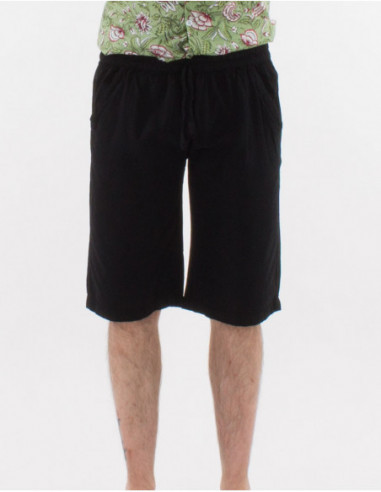 Short en coton noir basique uni pour homme