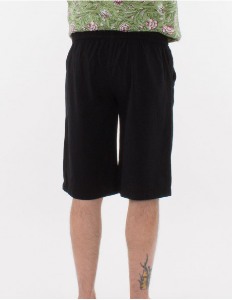 Basic men's summer Bermuda shorts in plain black cotton