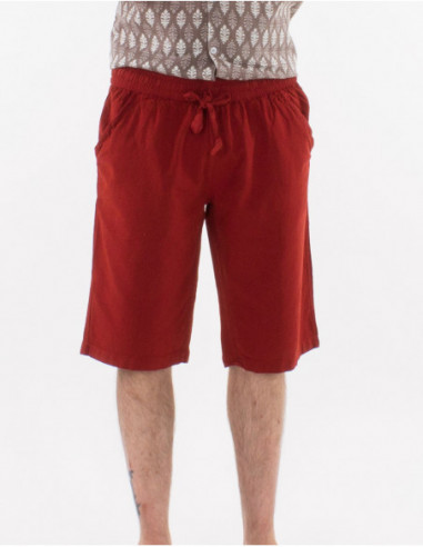Men's basic plain burgundy-red cotton shorts