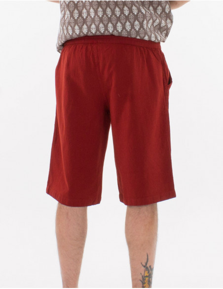 Short bermuda d'été pour homme basique en coton uni rouge bordeaux