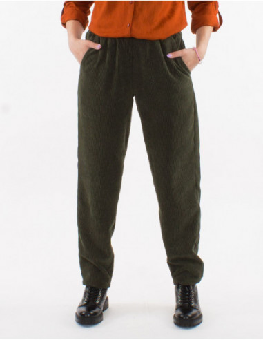 Pantalon droit basique en velours côtelé