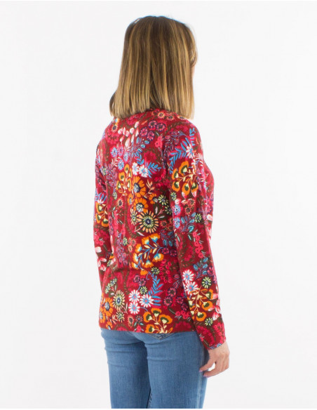 Original boho floral turtleneck blouse in burgundy red