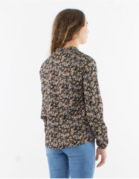 Chemisier boho chic pour l'automne à motif fleuri noir